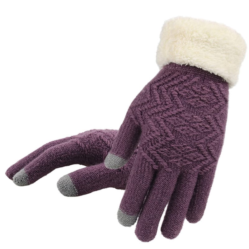 Simple Knitted Embroidery Touch Screen Gloves For Women