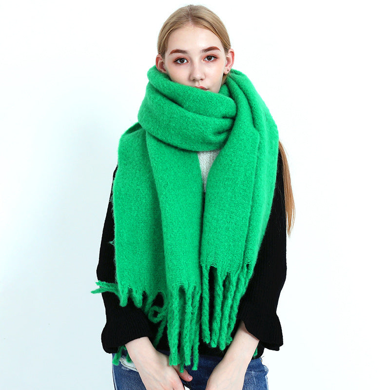 Women Winter Solid Color Tassel Pattern Thick Scarves