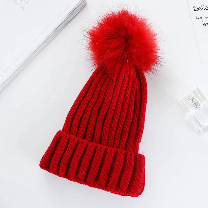 Autumn And Winter Women Fashion Solid Color Warm Wool Ball Curling Knitted Hat