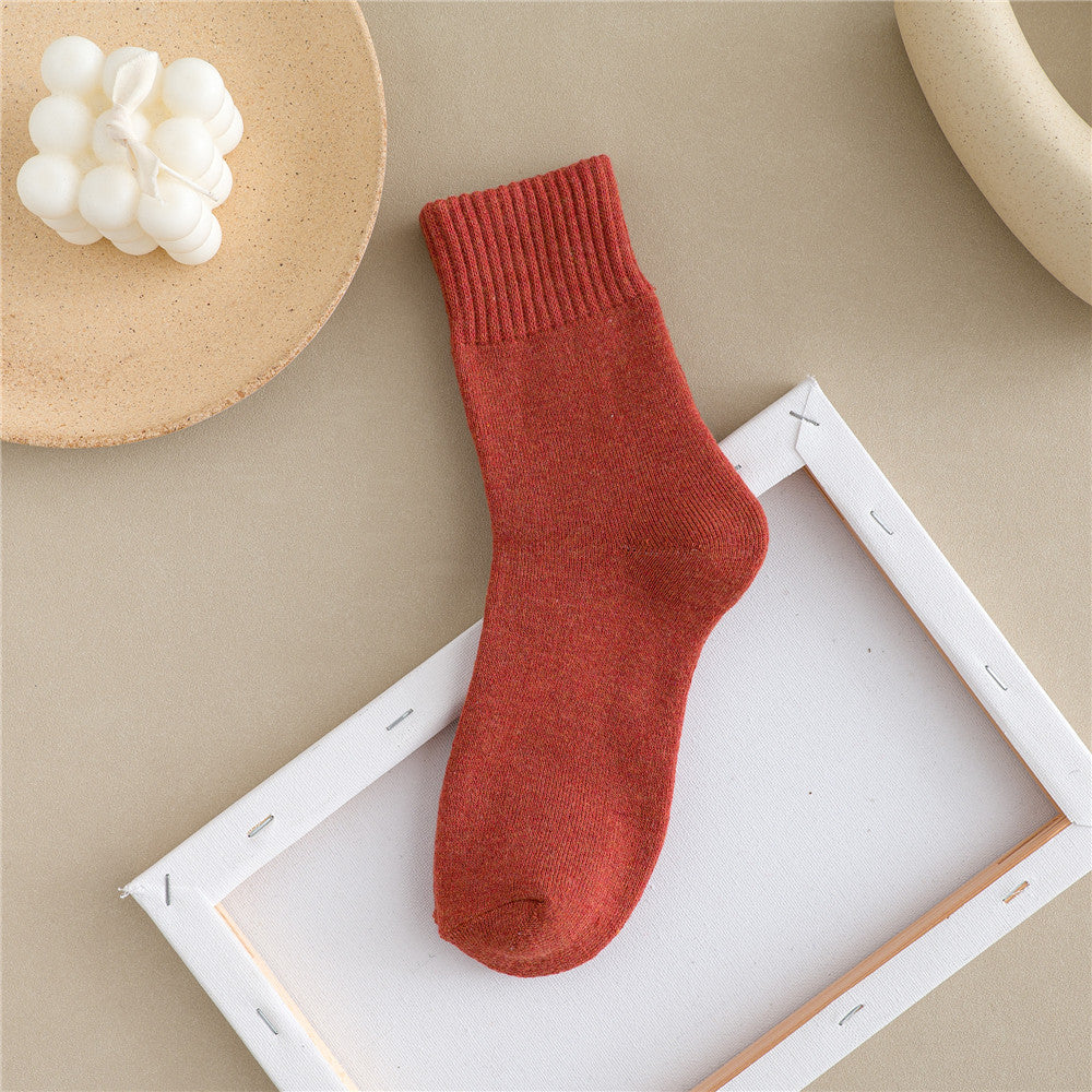 Women Simple Solid Color Thick Towel Cotton Socks