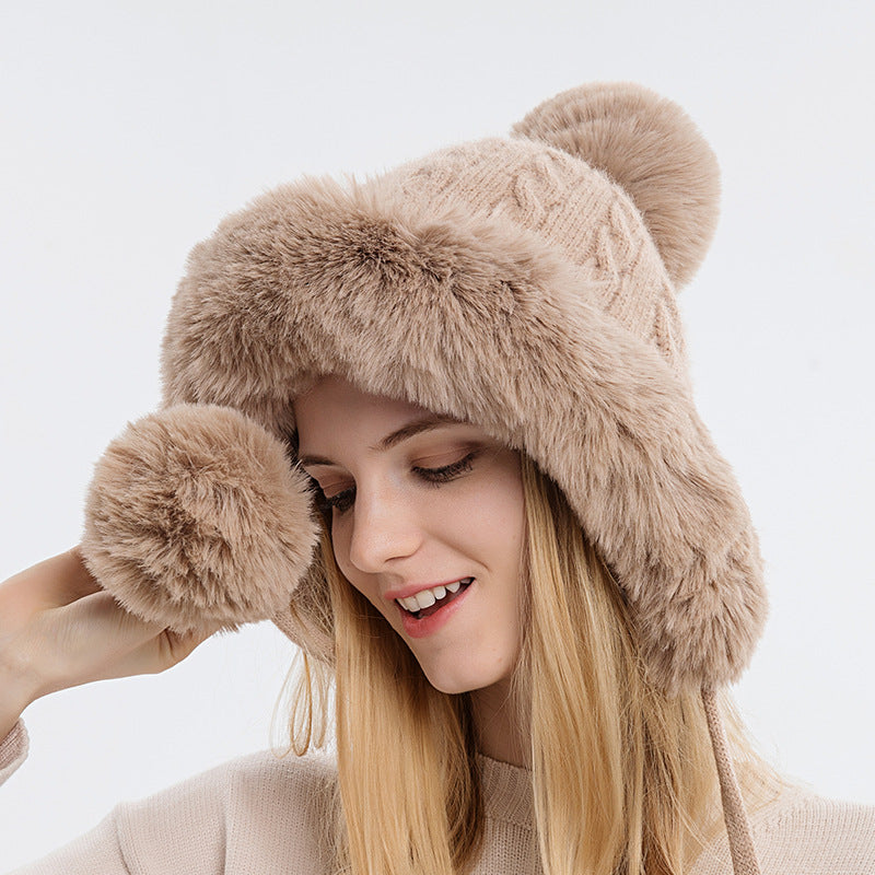 Winter Fashion Solid Color Plush Knit Hat