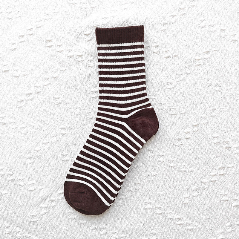Women Cotton Thickened Stripe Crew Socks - Single Needle Knit