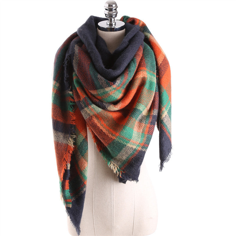 Fashion Color Blocking Design Women Plaid Scarf