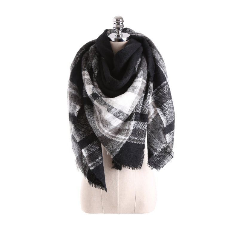 Fashion Color Blocking Design Women Plaid Scarf