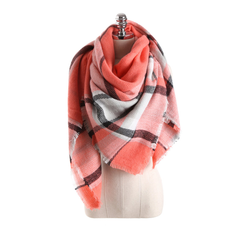 Fashion Color Blocking Design Women Plaid Scarf