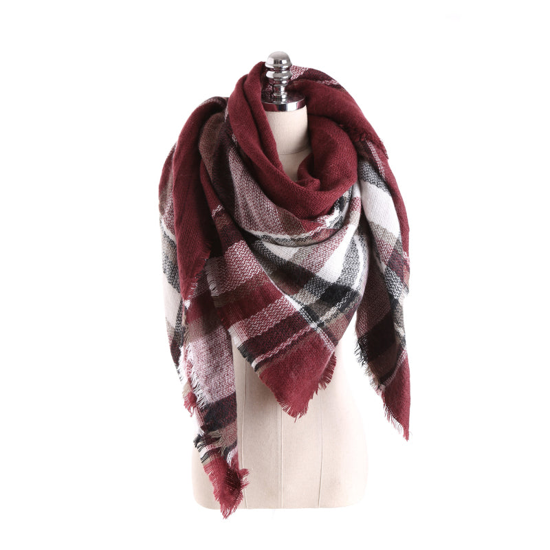 Fashion Color Blocking Design Women Plaid Scarf