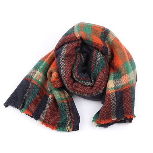 Fashion Color Blocking Design Women Plaid Scarf