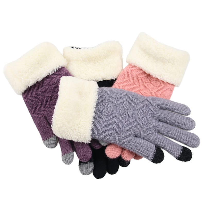Simple Knitted Embroidery Touch Screen Gloves For Women