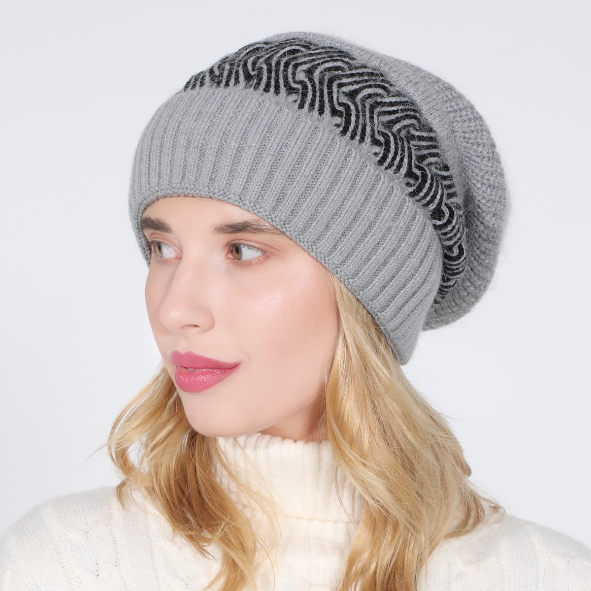 Fashion Color Matching Thick Knitted Cone Hat