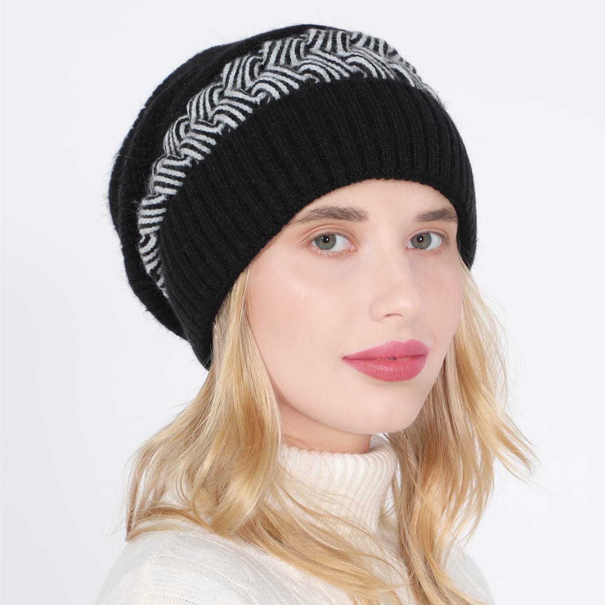 Fashion Color Matching Thick Knitted Cone Hat