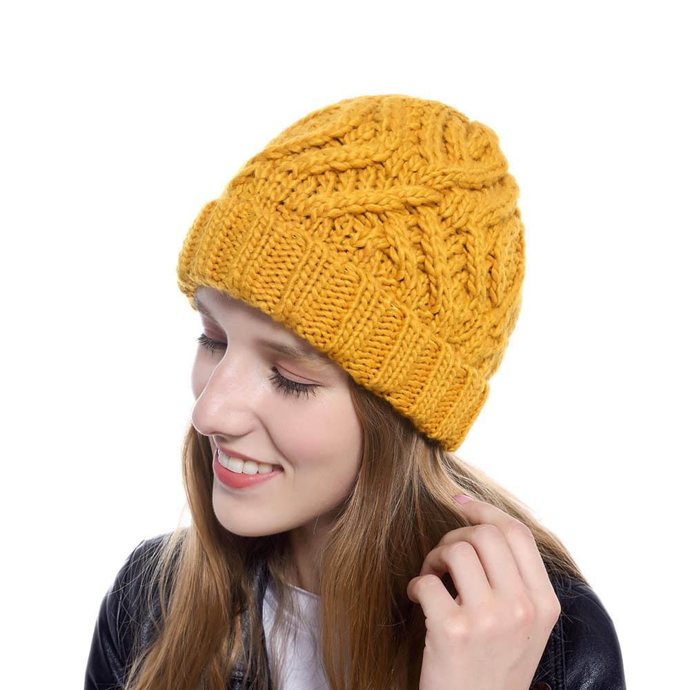 Fashion Diamond Pattern Solid Color Thick Wool Knitted Hat Beanie
