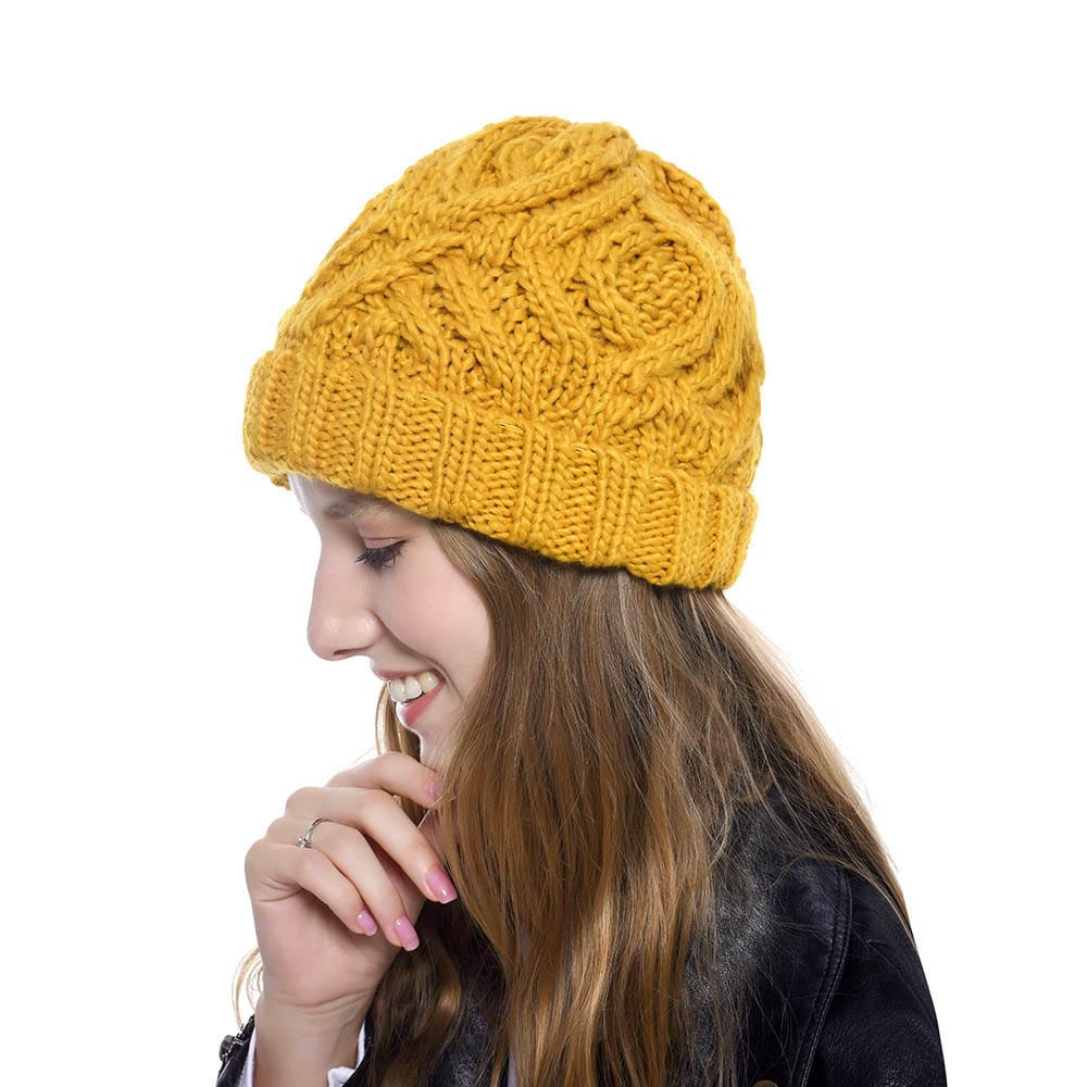 Fashion Diamond Pattern Solid Color Thick Wool Knitted Hat Beanie
