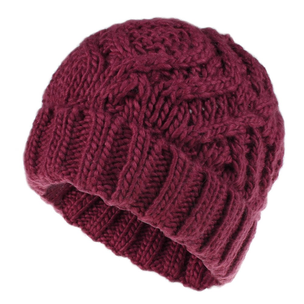 Fashion Diamond Pattern Solid Color Thick Wool Knitted Hat Beanie