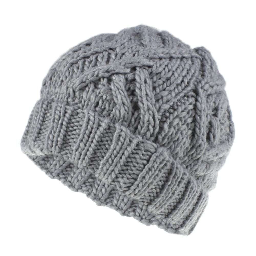 Fashion Diamond Pattern Solid Color Thick Wool Knitted Hat Beanie