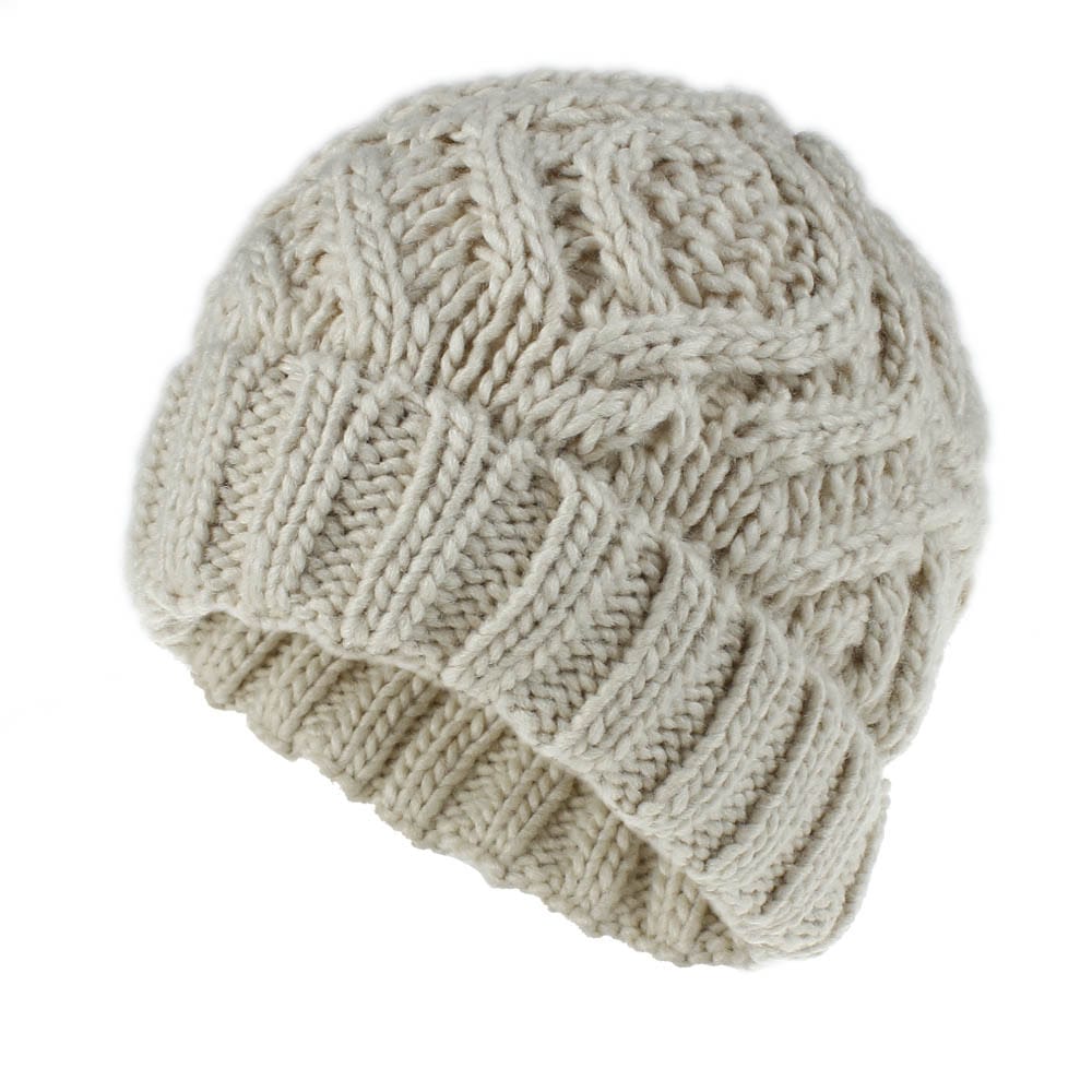 Fashion Diamond Pattern Solid Color Thick Wool Knitted Hat Beanie