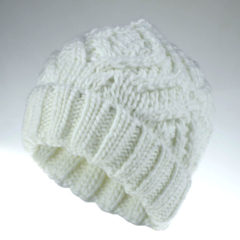Fashion Diamond Pattern Solid Color Thick Wool Knitted Hat Beanie
