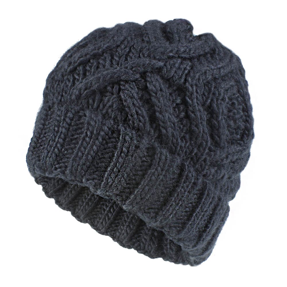 Fashion Diamond Pattern Solid Color Thick Wool Knitted Hat Beanie