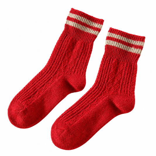 Women Autumn Vintage Color Blocking Stripe Breathable Mid-Calf Wool Socks