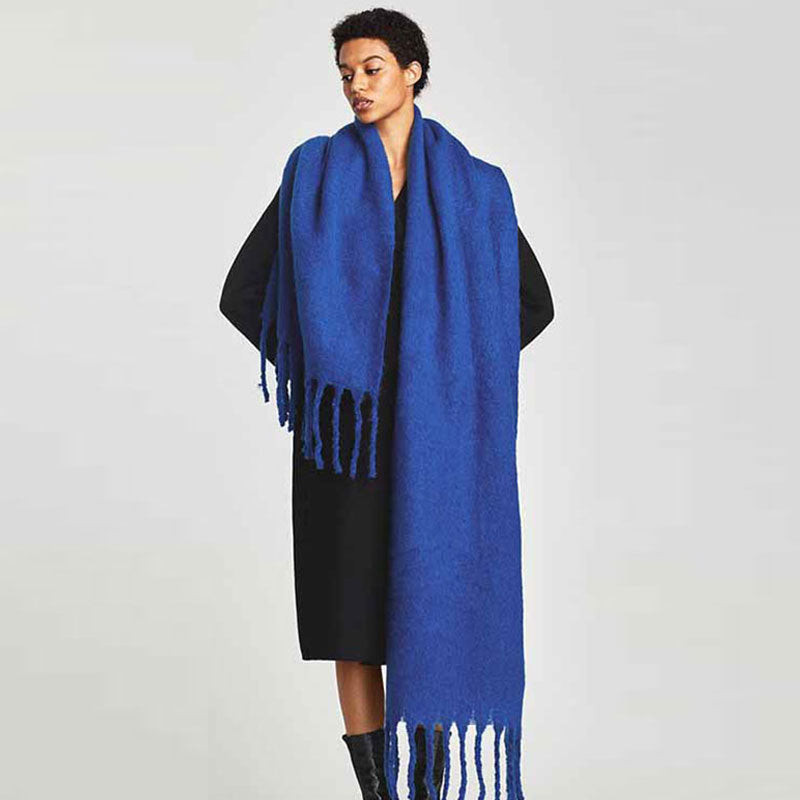 Women Winter Solid Color Tassel Pattern Thick Scarves