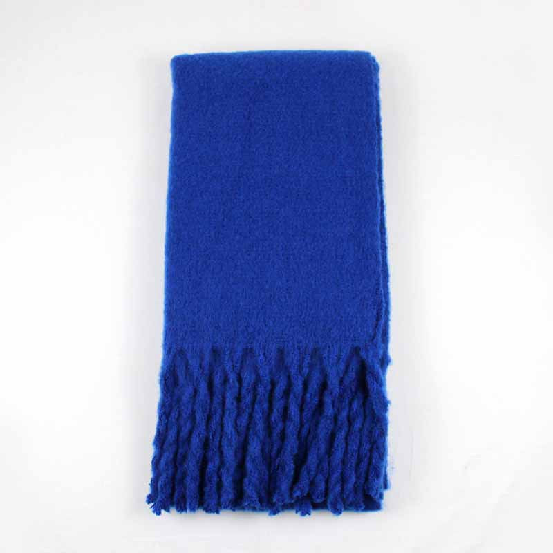 Women Winter Solid Color Tassel Pattern Thick Scarves