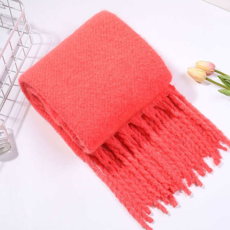 Women Winter Solid Color Tassel Pattern Thick Scarves