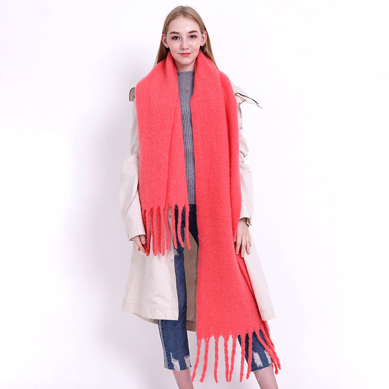 Women Winter Solid Color Tassel Pattern Thick Scarves