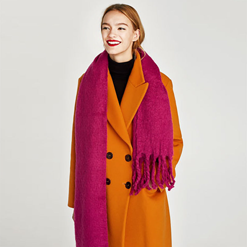 Women Winter Solid Color Tassel Pattern Thick Scarves