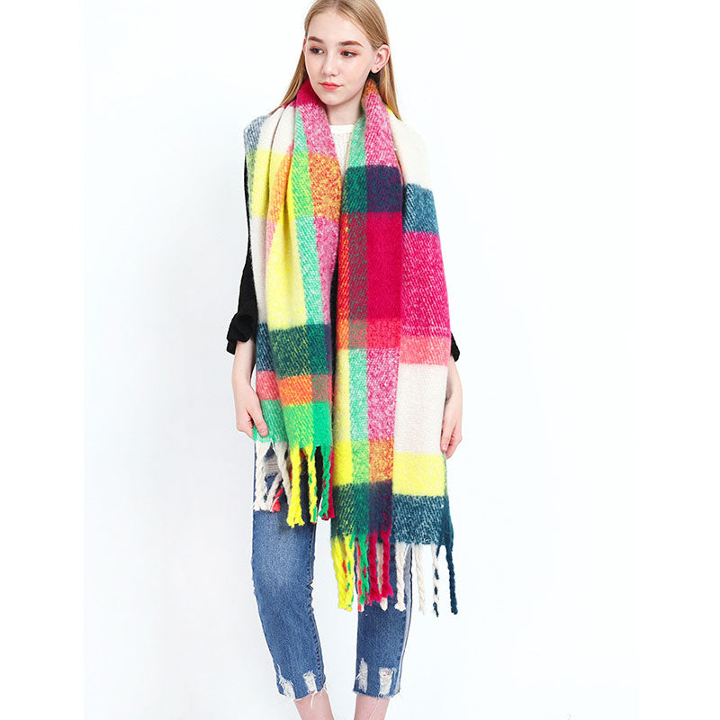 Women Winter Solid Color Tassel Pattern Thick Scarves
