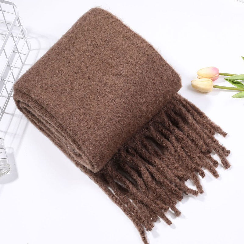 Women Winter Solid Color Tassel Pattern Thick Scarves
