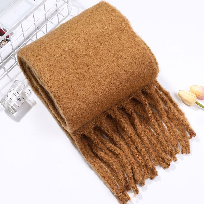 Women Winter Solid Color Tassel Pattern Thick Scarves