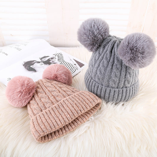 Women Plush Winter Knitted Fluffy Ball Warm Bell Hat