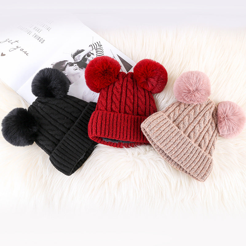 Women Plush Winter Knitted Fluffy Ball Warm Bell Hat