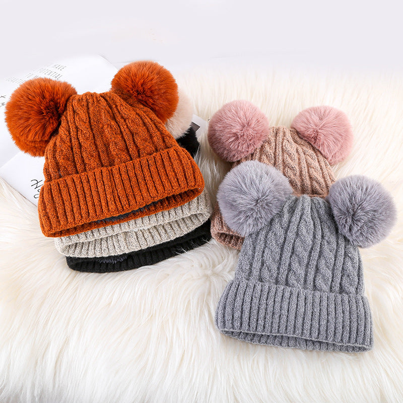 Women Plush Winter Knitted Fluffy Ball Warm Bell Hat