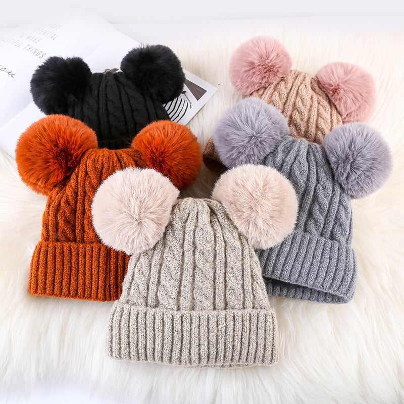 Women Plush Winter Knitted Fluffy Ball Warm Bell Hat