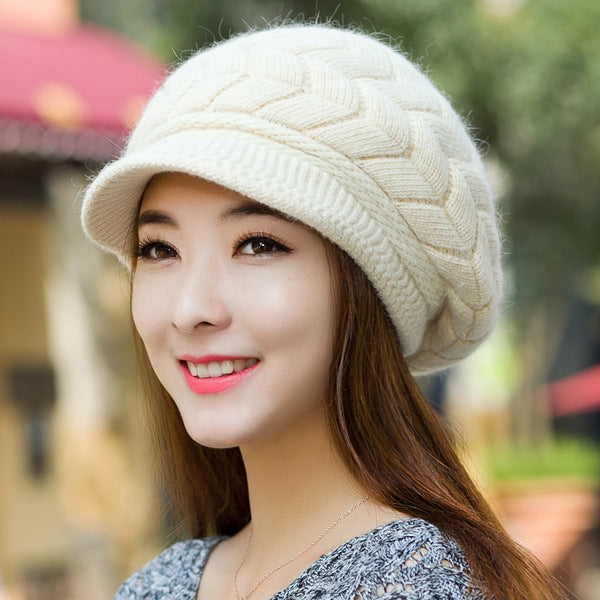 Women Solid Autumn Winter Warm Knitted Beanie Acrylic