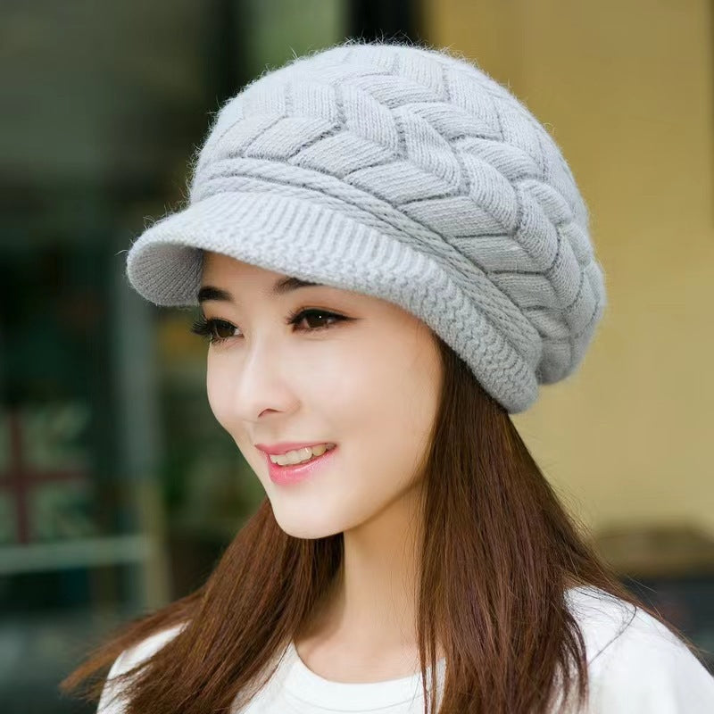 Women Solid Autumn Winter Warm Knitted Beanie Acrylic