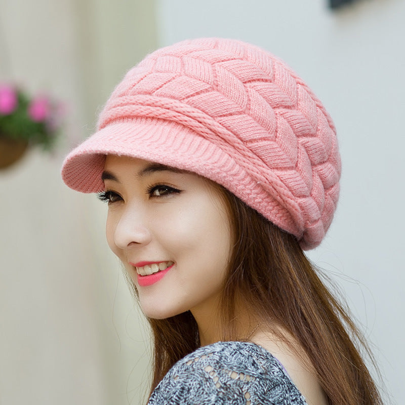 Women Solid Autumn Winter Warm Knitted Beanie Acrylic