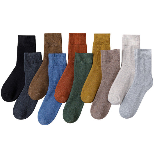 Fashion Casual Simple Autumn Winter Solid Color Thick Mid-Calf Socks