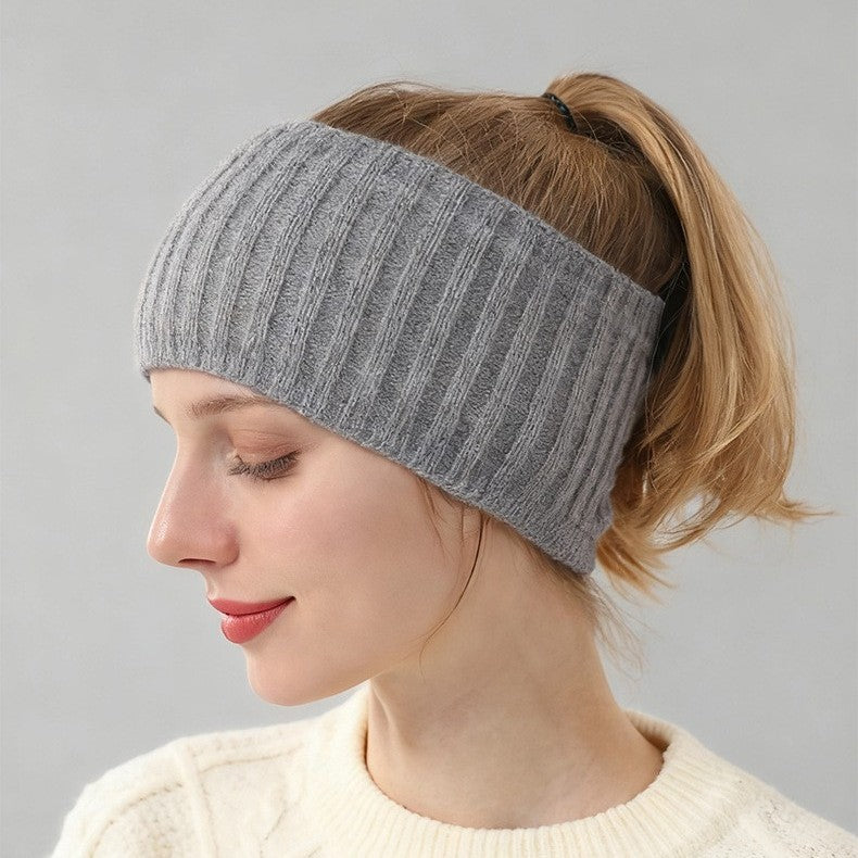 Women Fashion Autumn Winter Warm Wide Knitted Elastic Plaid Geometric Hair Band