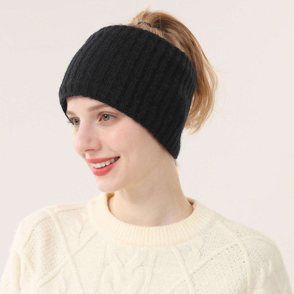 Women Fashion Autumn Winter Warm Wide Knitted Elastic Plaid Geometric Hair Band
