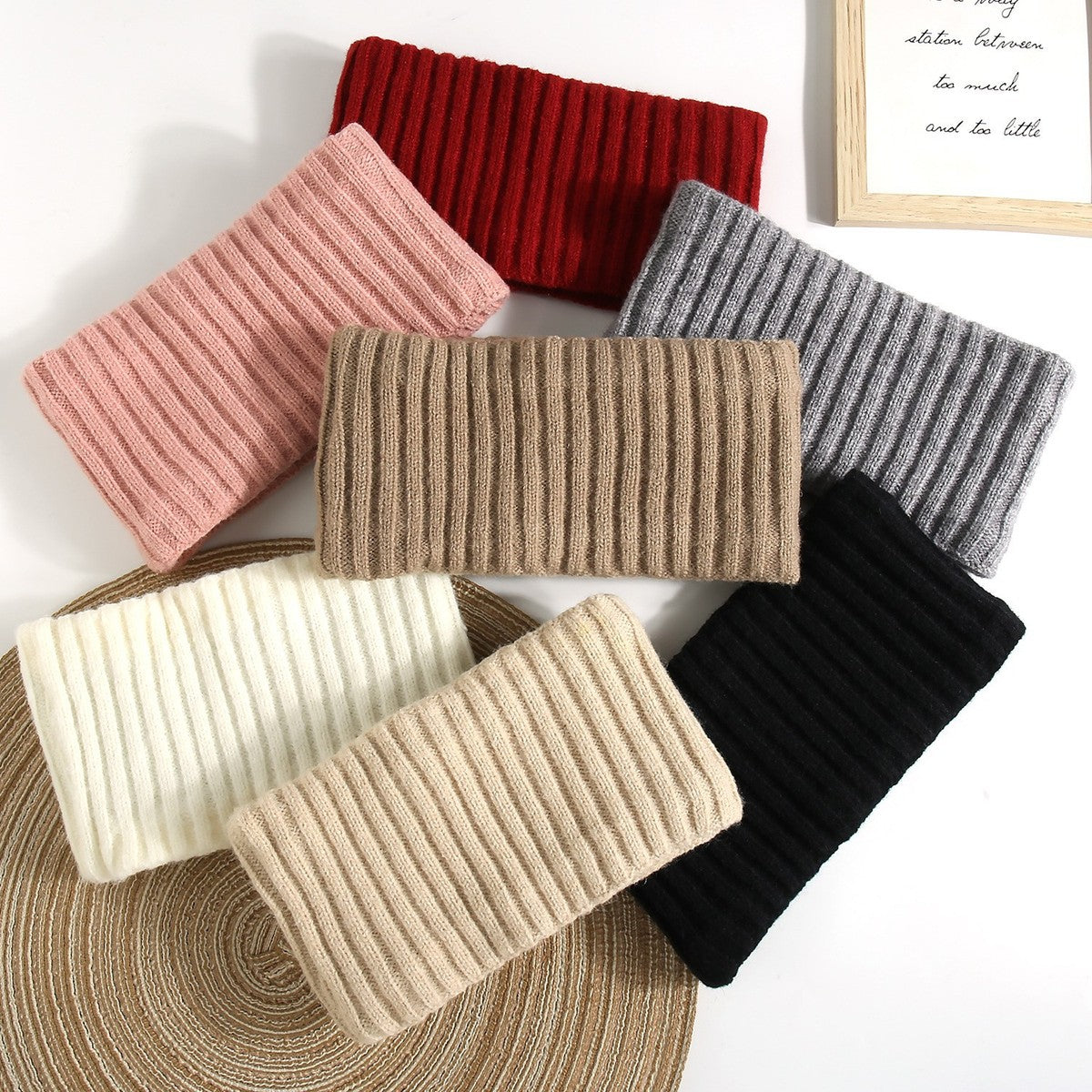 Women Fashion Autumn Winter Warm Wide Knitted Elastic Plaid Geometric Hair Band