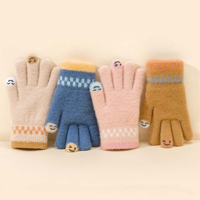Women Fashion Autumn And Winter Warm Touch Screen Five-Finger Plush Knitted Gloves