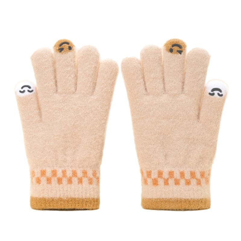 Women Fashion Autumn And Winter Warm Touch Screen Five-Finger Plush Knitted Gloves