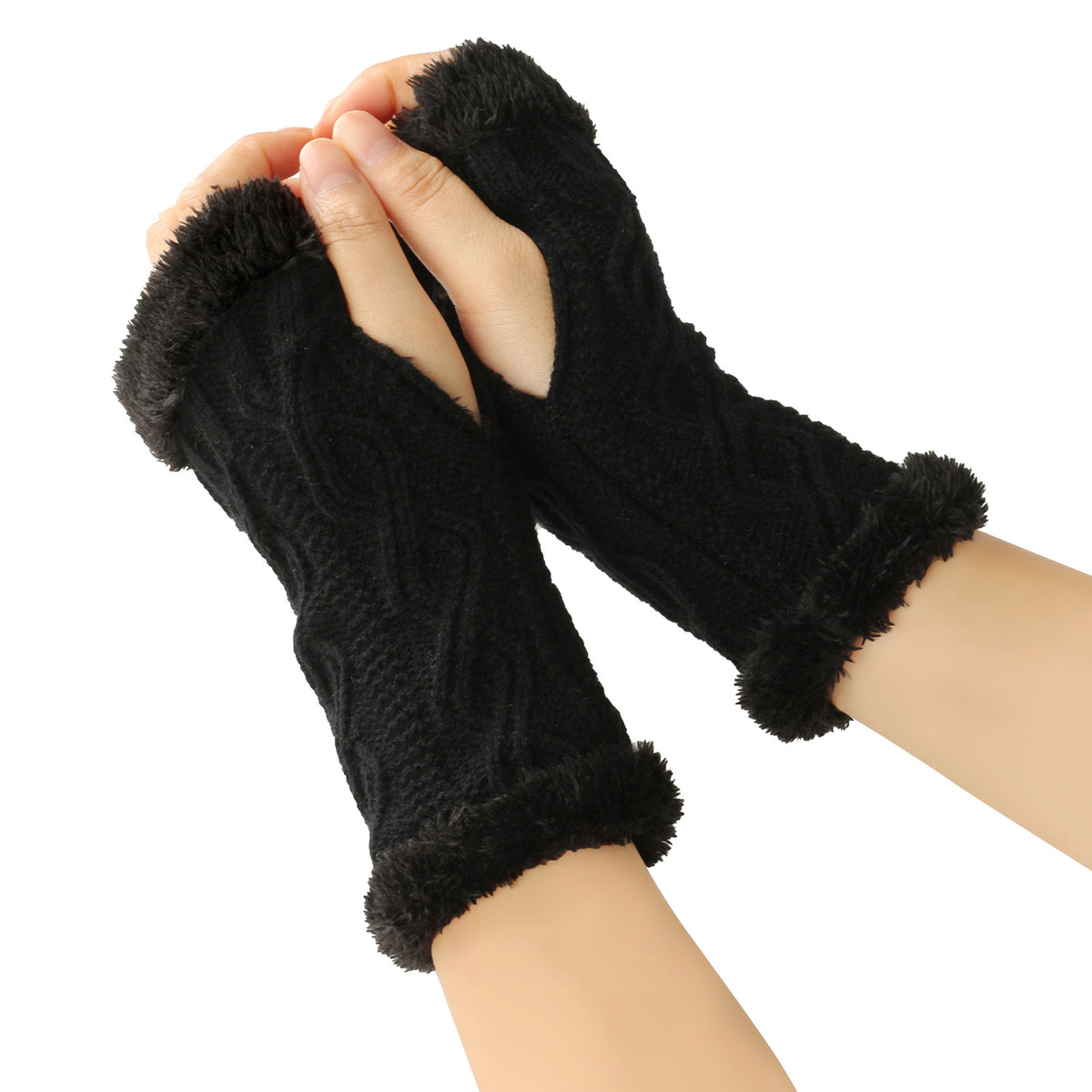 Autumn And Winter Women Fashion Plush Diamond Knitted Thickened Half Finger Gloves