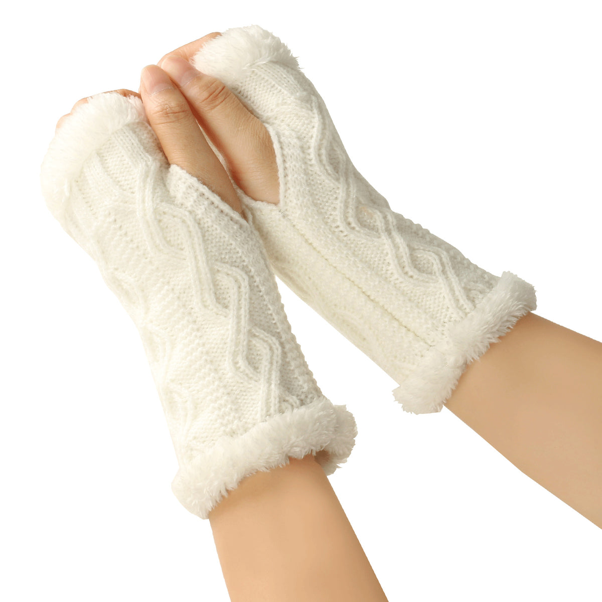 Autumn And Winter Women Fashion Plush Diamond Knitted Thickened Half Finger Gloves