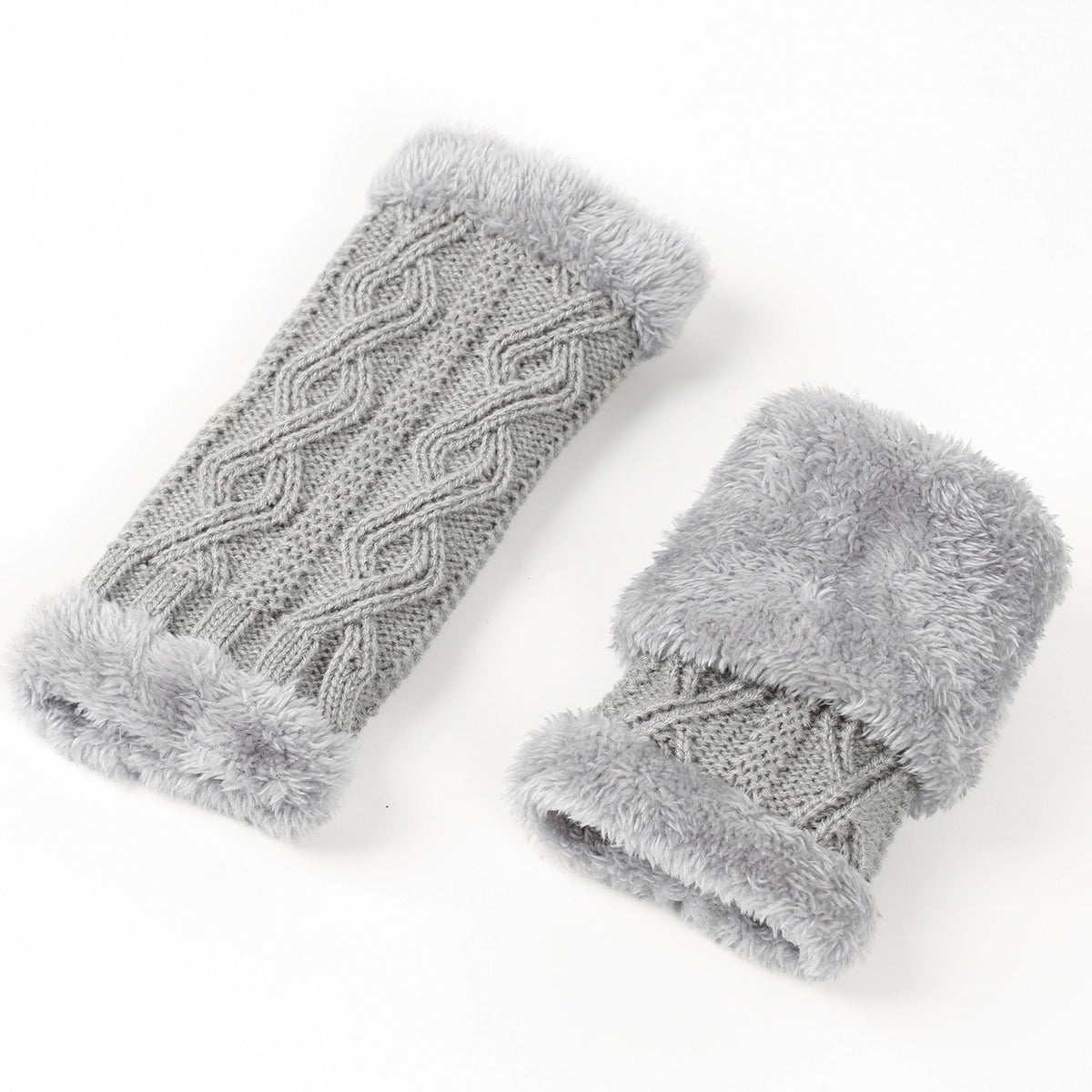 Autumn And Winter Women Fashion Plush Diamond Knitted Thickened Half Finger Gloves