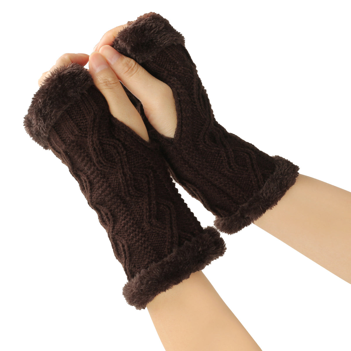 Autumn And Winter Women Fashion Plush Diamond Knitted Thickened Half Finger Gloves