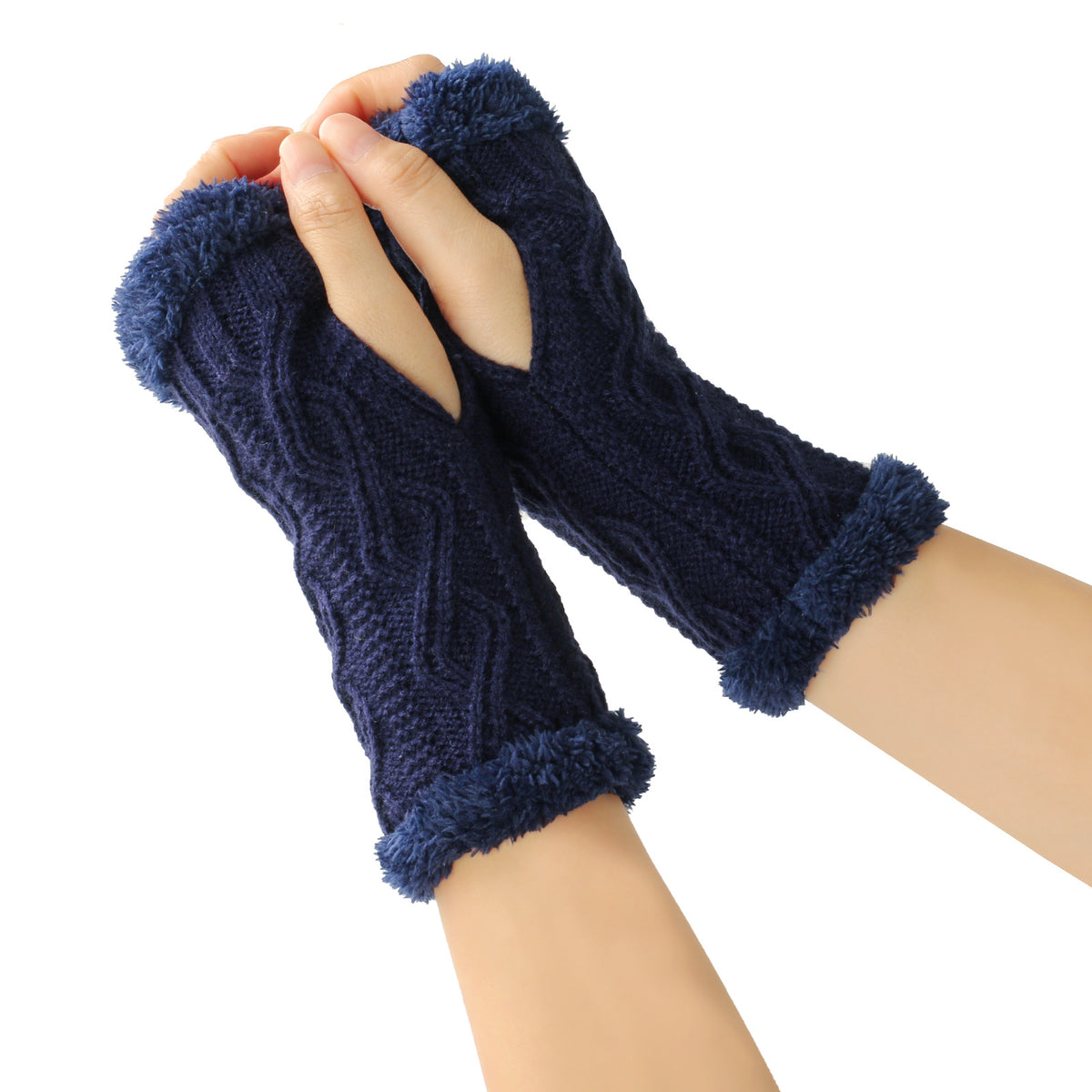 Autumn And Winter Women Fashion Plush Diamond Knitted Thickened Half Finger Gloves