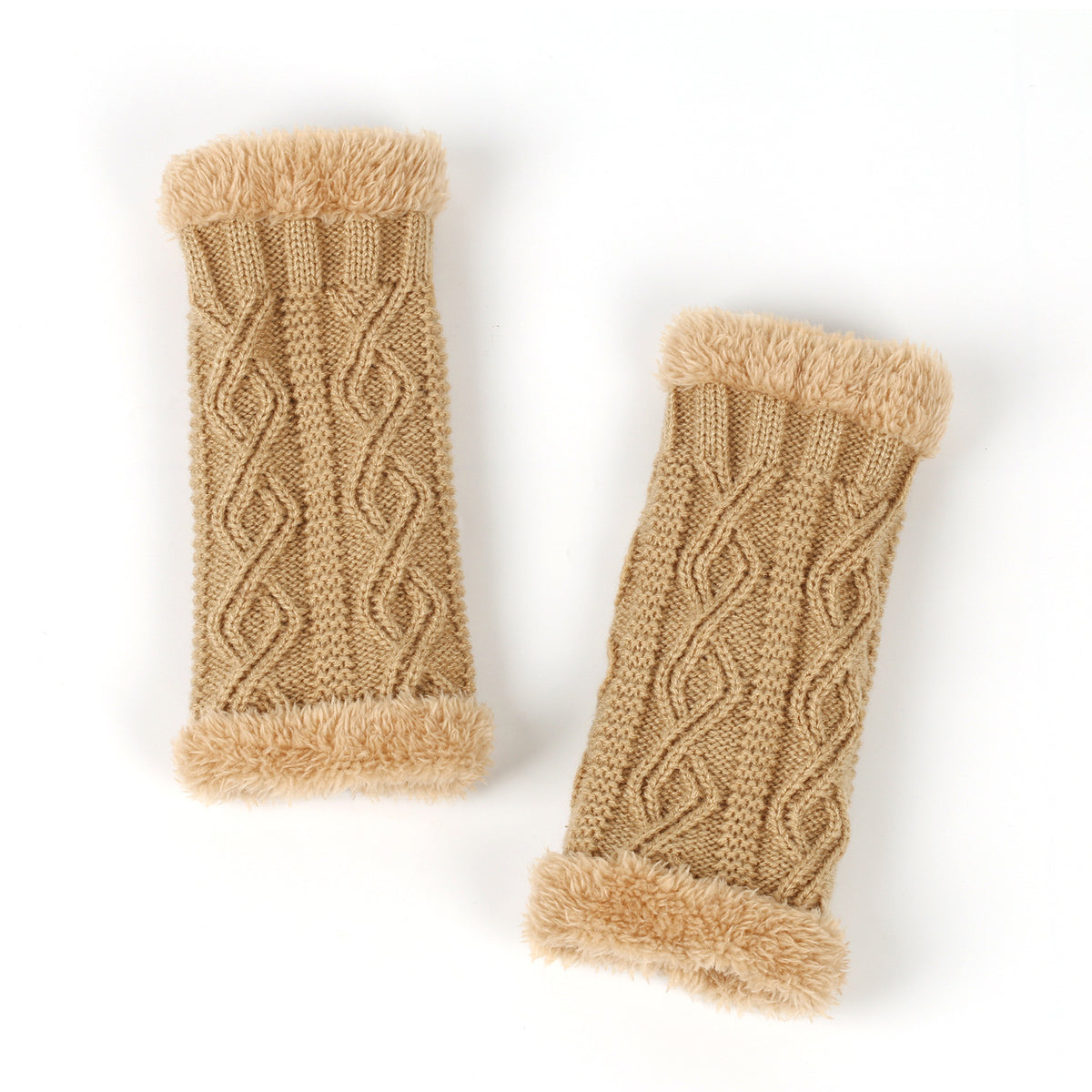 Autumn And Winter Women Fashion Plush Diamond Knitted Thickened Half Finger Gloves