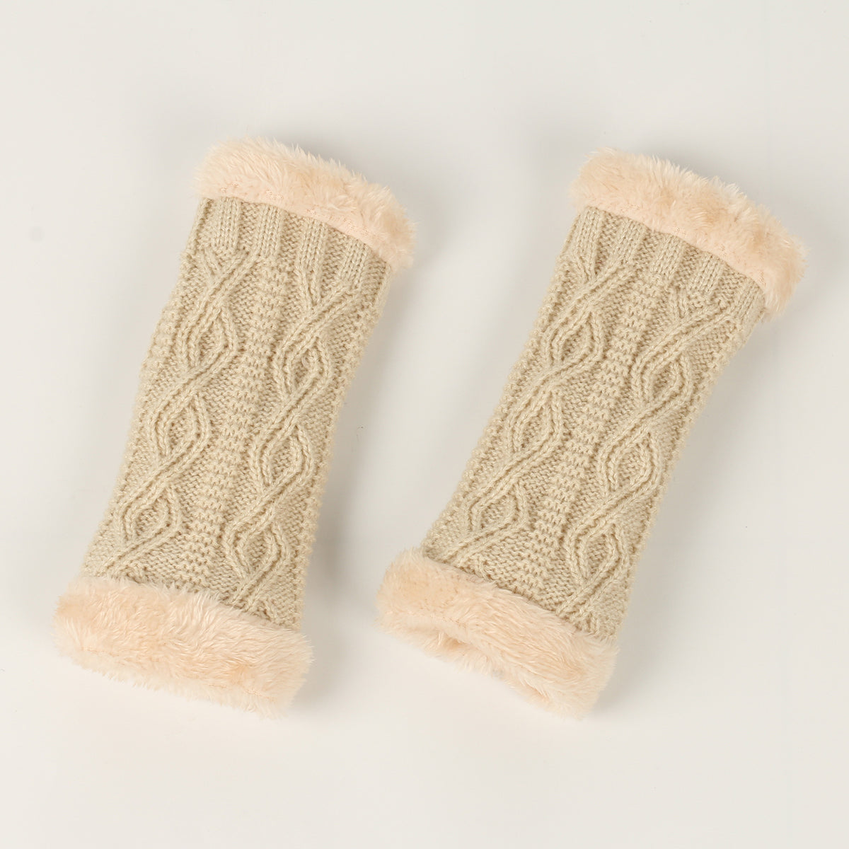 Autumn And Winter Women Fashion Plush Diamond Knitted Thickened Half Finger Gloves